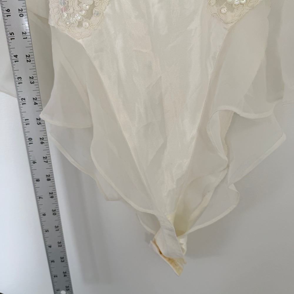 Victoria's Secret Vintage Ivory Satin Lace Sequin Ruffle Bodysuit Lingerie Large - Picture 11 of 11